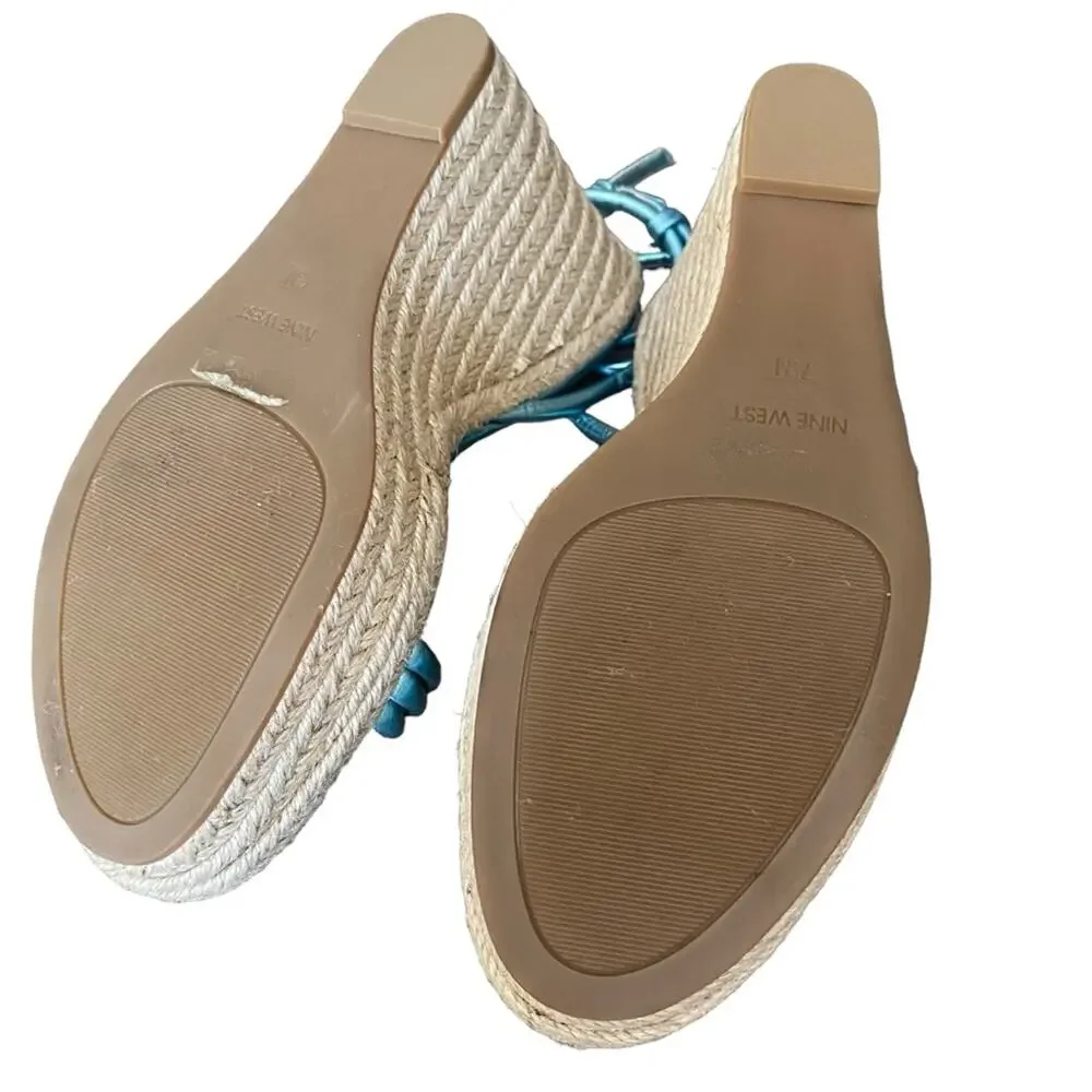 Nine West Hipsta3 Metallic Light Blue Wedge Sandals size 7.5 NWOB